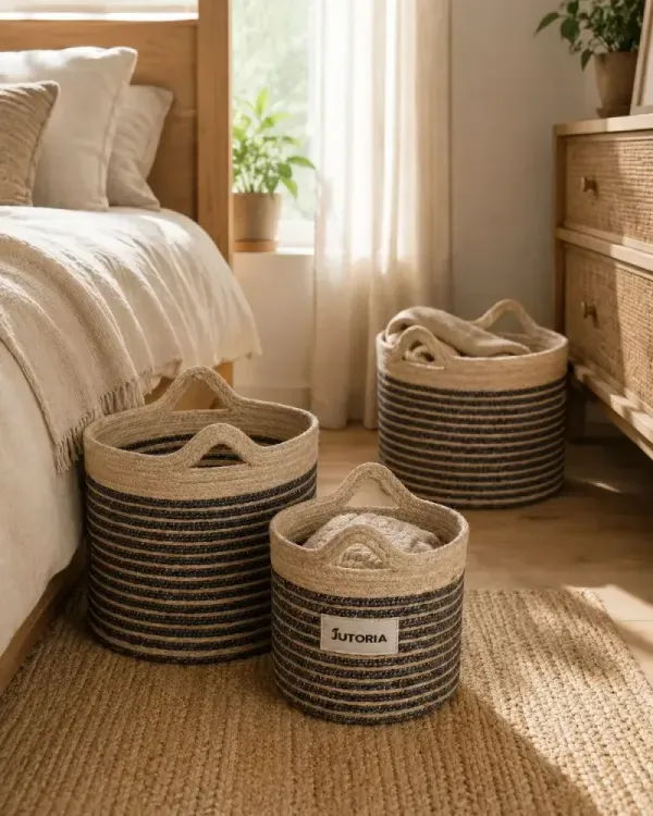 Jute Storage Basket in lifestyle setting