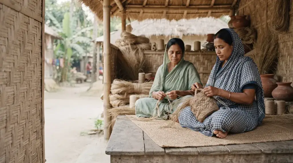 Bangladeshi women artisans handcrafting natural fiber products