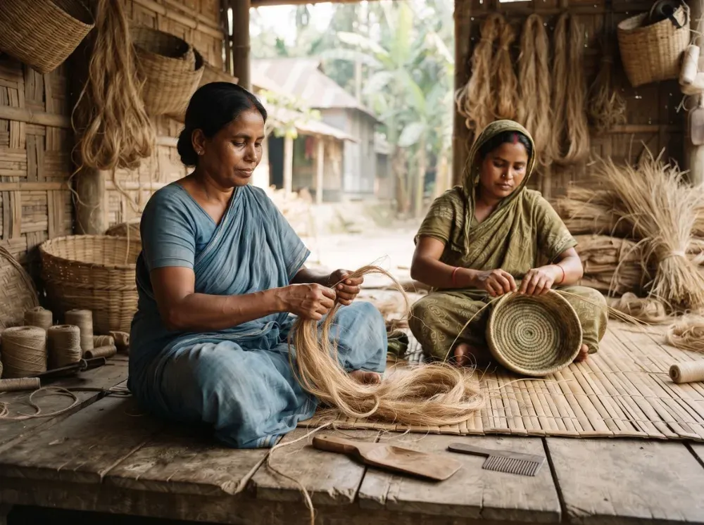 Bangladeshi women artisans working with natural fibers