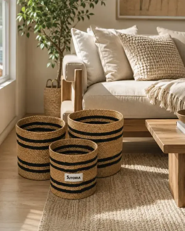 Woven Laundry Basket in lifestyle setting