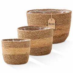 Two-Tone Woven Seagrass Planter Basket Set of 3, natural two-tone colour – image 2