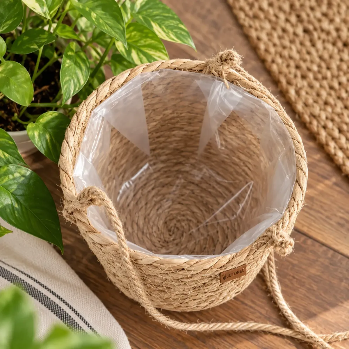 Natural Jute Rope Hanging Planter Basket, natural brown colour – image 3