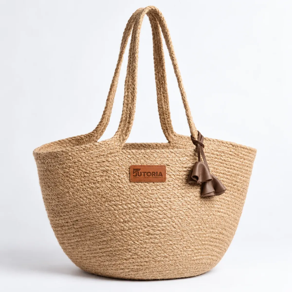 Braided Jute Fiber Beach Tote Bag, natural / beige colour