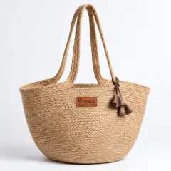 Braided Jute Fiber Beach Tote Bag, natural / beige colour