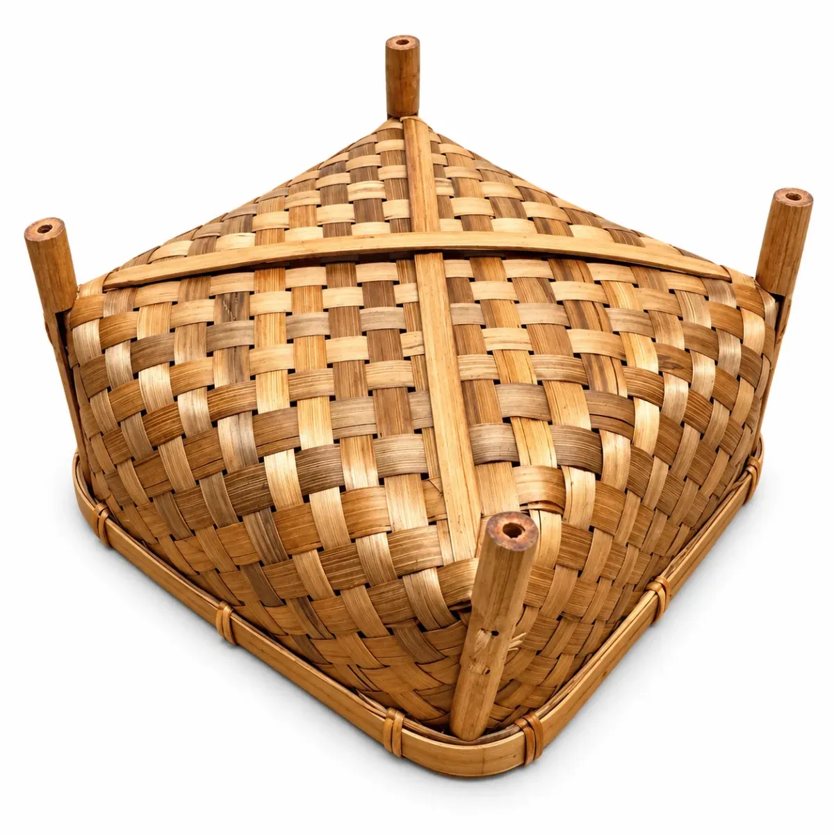 Square Woven Bamboo Basket with Raised Feet, natural bamboo colour – image 3