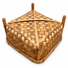 Square Woven Bamboo Basket with Raised Feet, natural bamboo colour – image 3