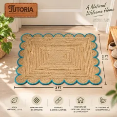 Handwoven Scalloped Natural Jute Area Rug, 2 × 3 ft, beige / natural colour – image 3