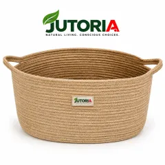 Natural Jute Wicker Storage Basket with Handles