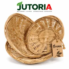 Natural Woven Bamboo Oval Fruit Basket Set – 3 Pieces, natural / light brown colour