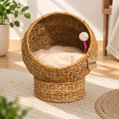 Natural Woven Rattan Pet House & Cozy Cat Bed, natural tan / natural colour