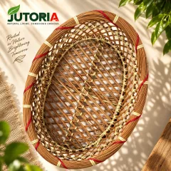 Vintage Bamboo & Wicker Open-Weave Bread Basket, natural brown colour – image 2