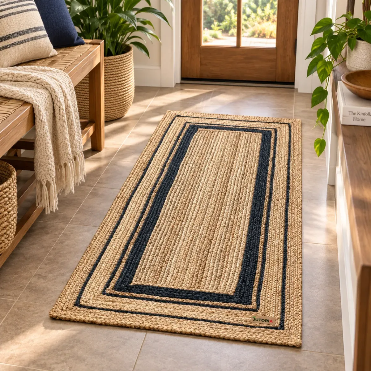 Natural & Black Braided Jute Runner Rug – image 3