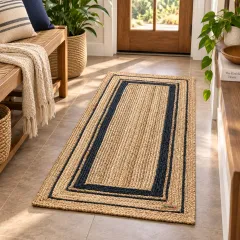 Natural & Black Braided Jute Runner Rug – image 3