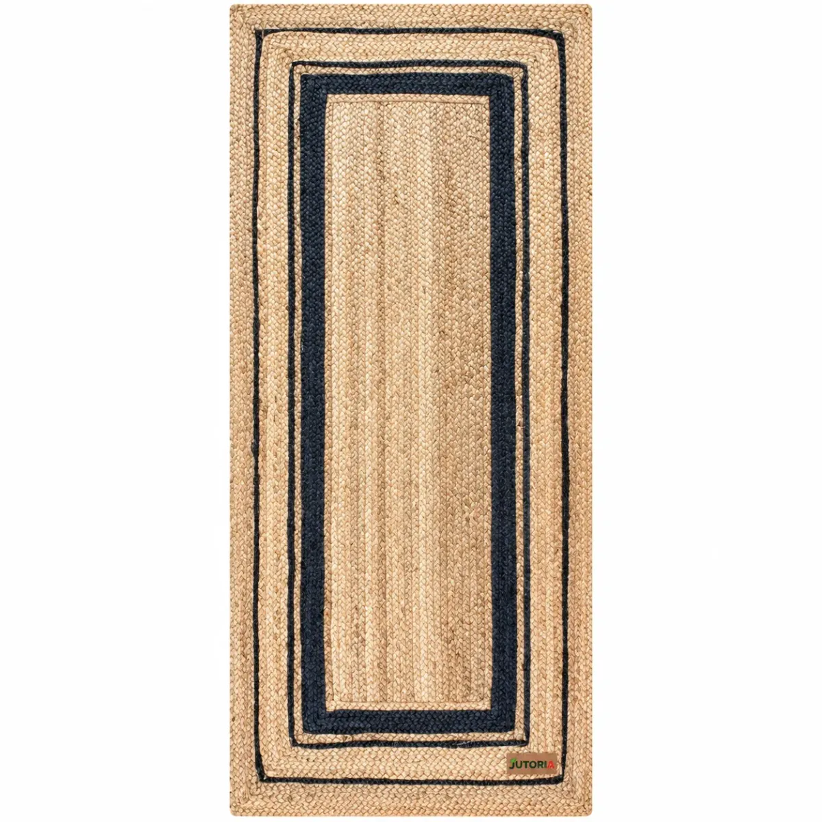 Natural & Black Braided Jute Runner Rug