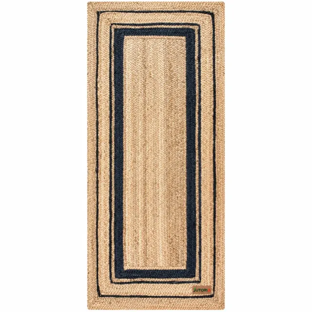 Natural & Black Braided Jute Runner Rug