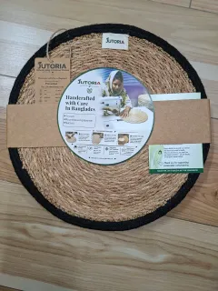 Handwoven Seagrass Placemats (Set of 6) 14" Round Table Mats with Black Border, natural with black border colour – image 2