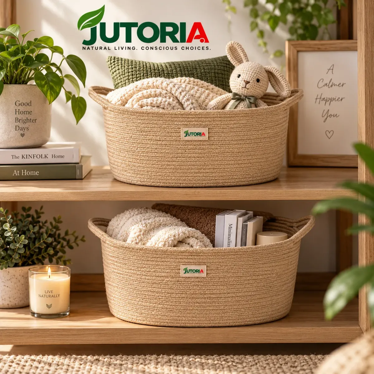 Natural Jute Wicker Storage Basket with Handles – image 3