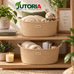 Natural Jute Wicker Storage Basket with Handles – image 3