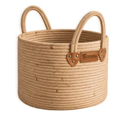 Natural Jute Storage Basket with Handles, jute brown colour