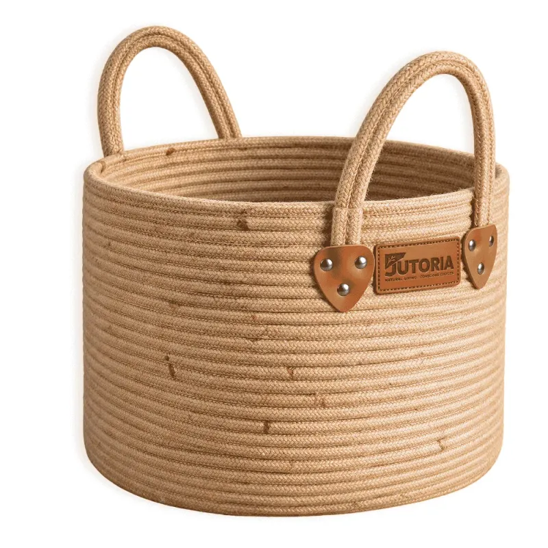 Natural Jute Storage Basket with Handles, jute brown colour