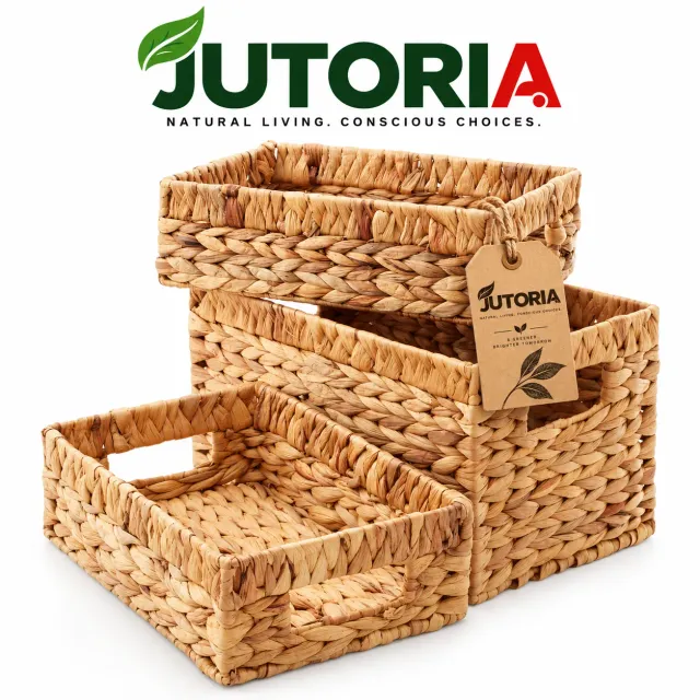 Natural Hyacinth Wicker Storage Basket Set, water hyacinth