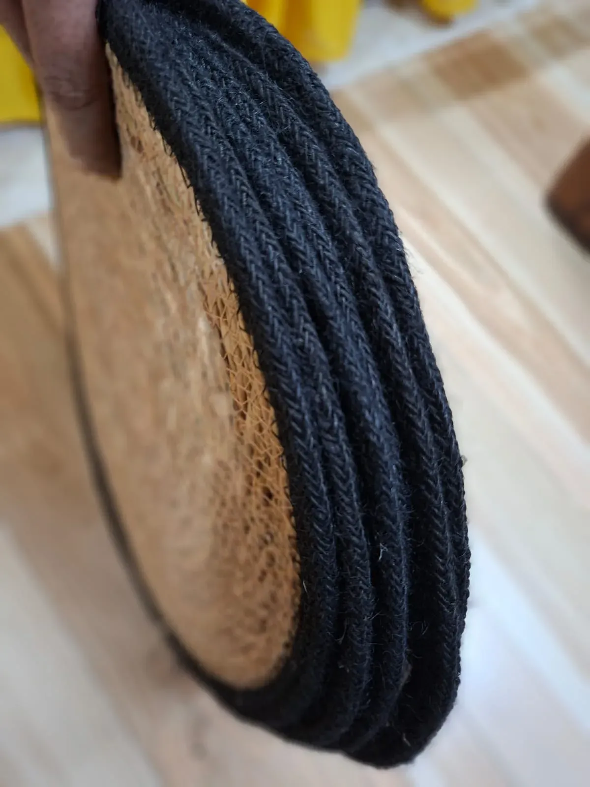 Handwoven Seagrass Placemats (Set of 6) 14" Round Table Mats with Black Border, natural with black border colour – image 3
