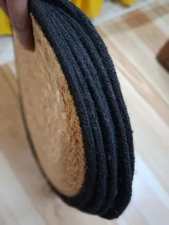 Handwoven Seagrass Placemats (Set of 6) 14" Round Table Mats with Black Border, natural with black border colour – image 3