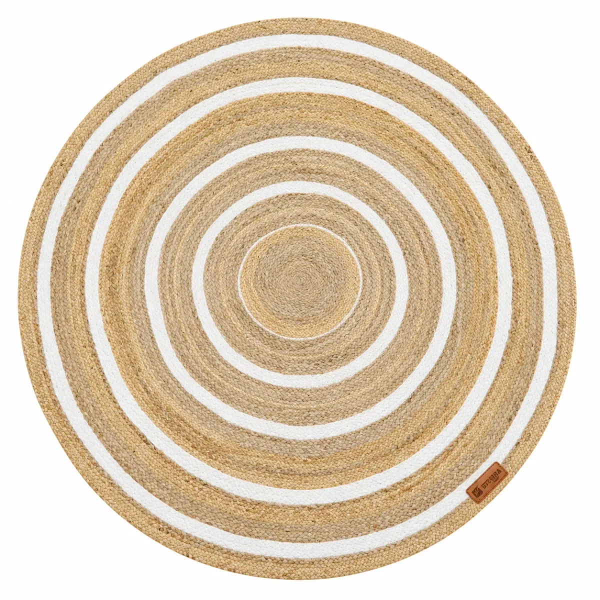 Hand-Braided Beige & White Striped Round Jute Rug, beige with white stripes colour