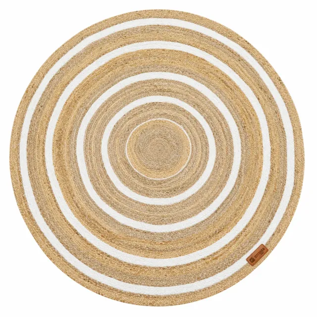 Hand-Braided Beige & White Striped Round Jute Rug, beige with white stripes colour