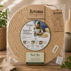 Pure Jute Braided Placemats (Set of 6) | 14" Round Handwoven Table Mats, natural colour – image 2
