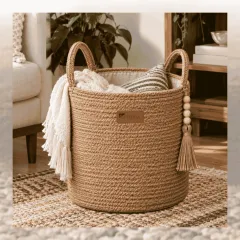 Brown Natural Jute Decorative Storage Basket – image 2