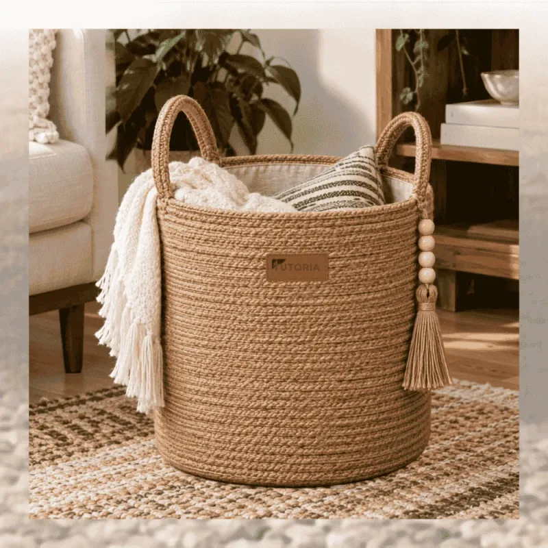 Brown Natural Jute Decorative Storage Basket – image 2