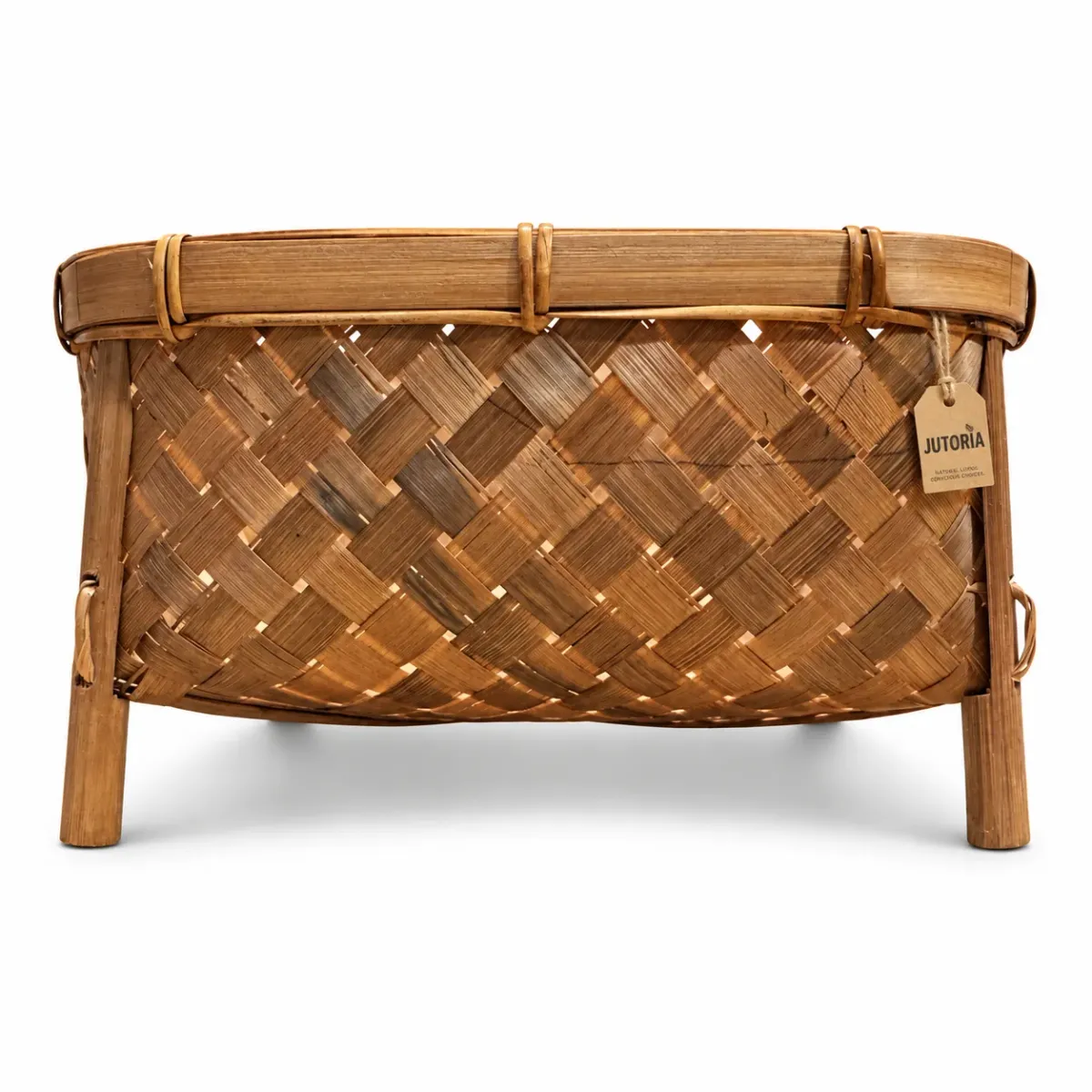 Square Woven Bamboo Basket with Raised Feet, natural bamboo colour – image 2