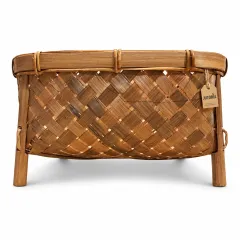 Square Woven Bamboo Basket with Raised Feet, natural bamboo colour – image 2