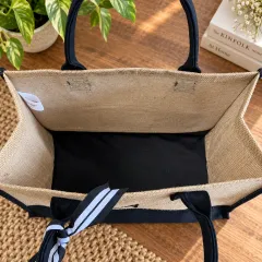 Initial Jute & Canvas Tote Bag, natural tan / beige colour – image 3