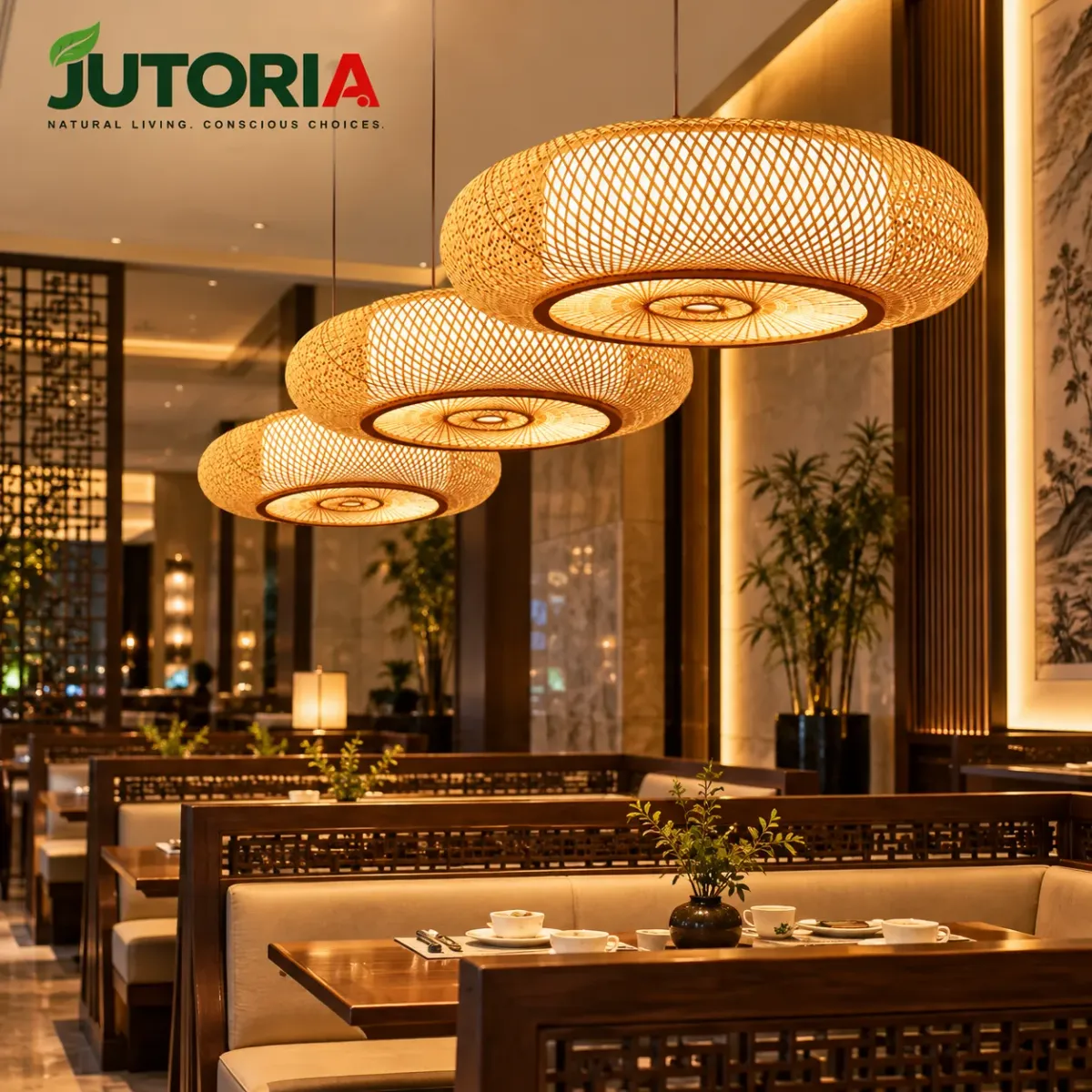 Retro Bamboo Woven Pendant Light, natural colour – image 2