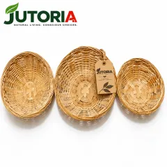 Natural Woven Bamboo Oval Fruit Basket Set – 3 Pieces, natural / light brown colour – image 3