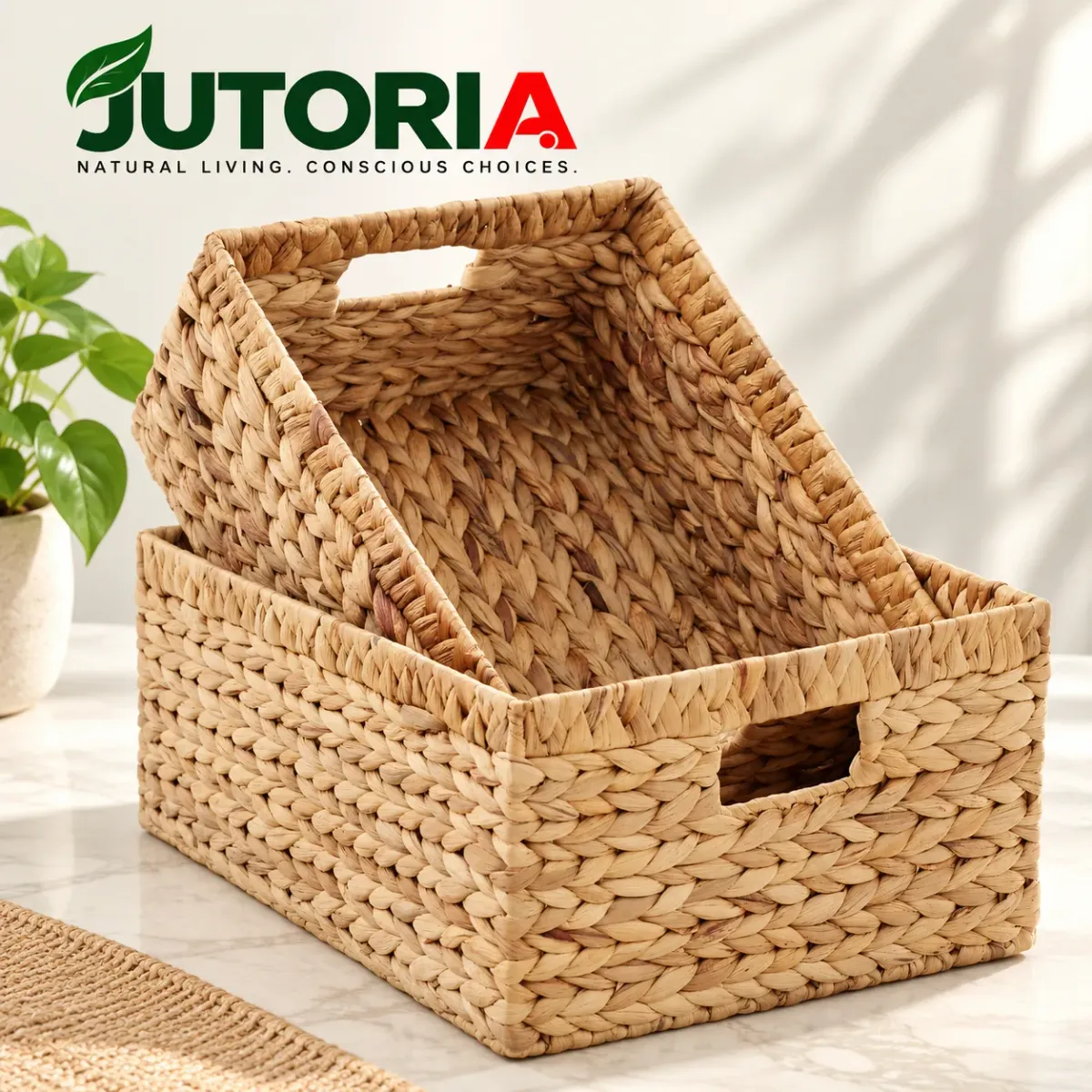 Natural Hyacinth Wicker Storage Basket Set, water hyacinth – image 3