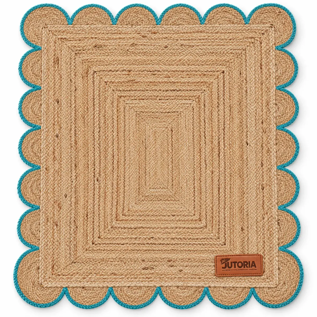 Handwoven Scalloped Natural Jute Area Rug, 2 × 3 ft, beige / natural colour