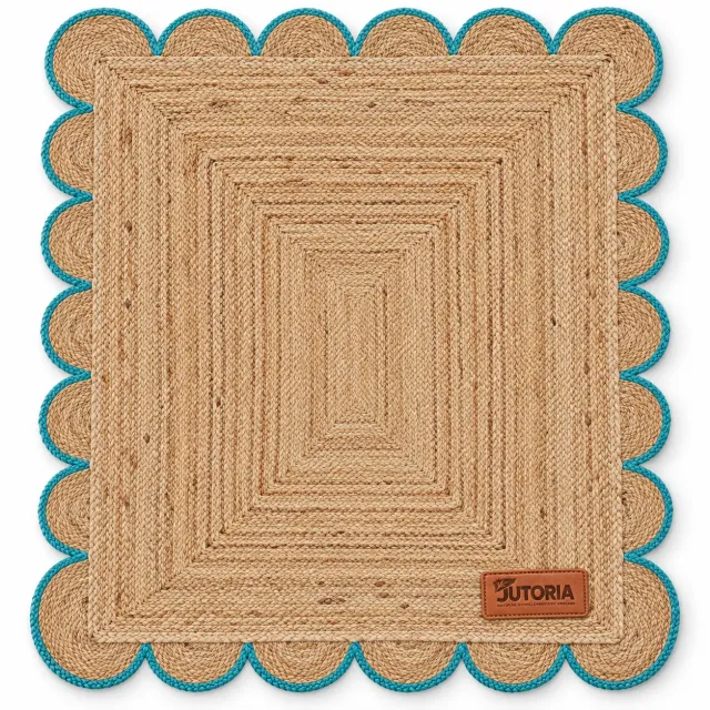 Handwoven Scalloped Natural Jute Area Rug, 2 × 3 ft, beige / natural colour