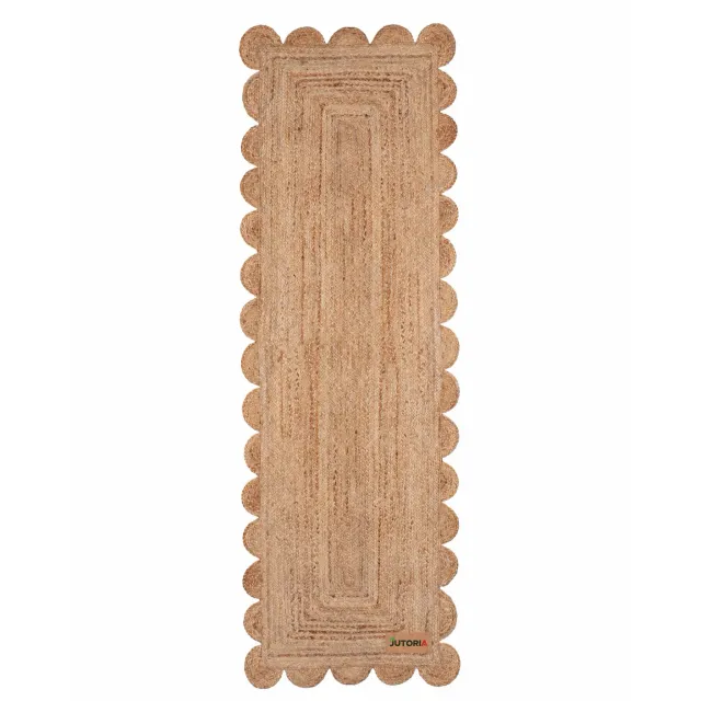 Handwoven Natural Jute Scalloped Rug, 10 × 20 in, natural / beige colour