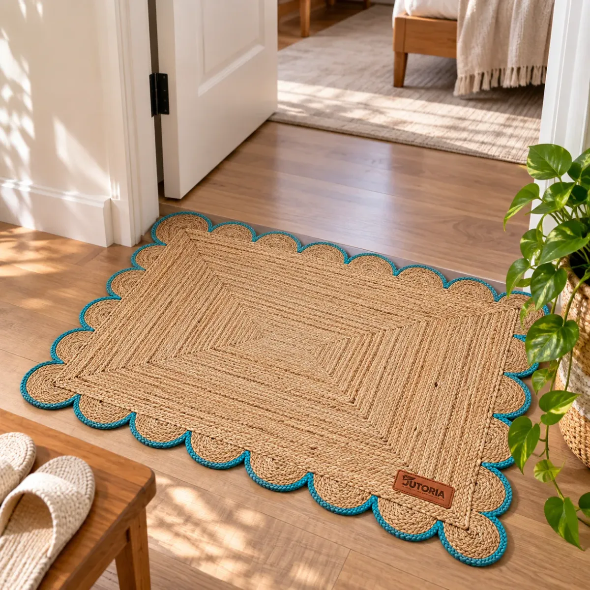 Handwoven Scalloped Natural Jute Area Rug, 2 × 3 ft, beige / natural colour – image 2