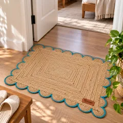 Handwoven Scalloped Natural Jute Area Rug, 2 × 3 ft, beige / natural colour – image 2