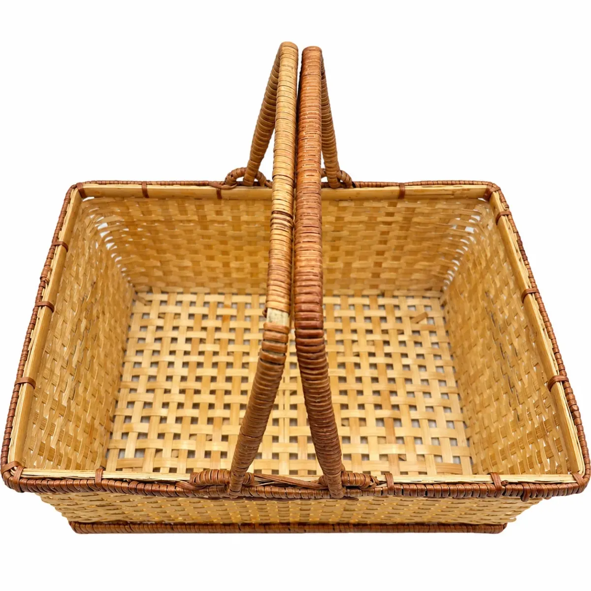 Handwoven Bamboo Display & Storage Basket with Handles, natural brown colour – image 2