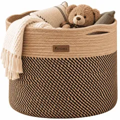 Black & Jute Round Storage Basket