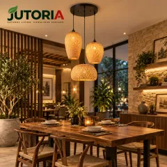 3-Light Natural Bamboo & Rattan Boho Pendant Light – image 2