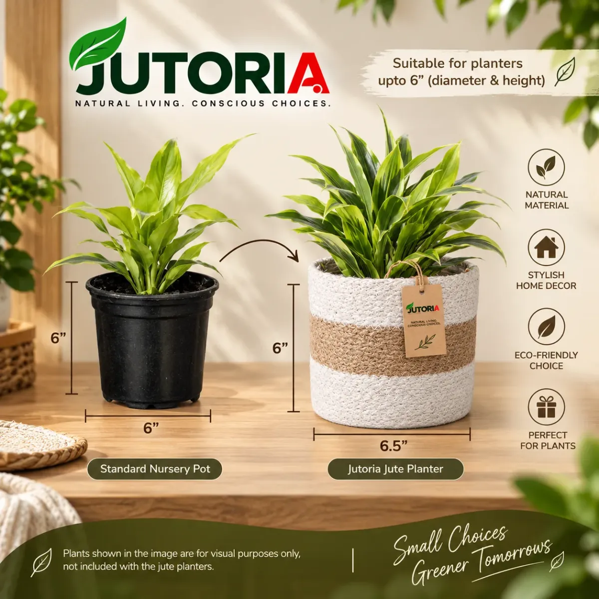 Natural Jute Planter Basket Set of 2, white & natural colour – image 2
