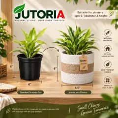 Natural Jute Planter Basket Set of 2, white & natural colour – image 2