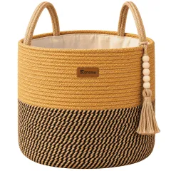 Yellow & Black Jute Decorative Storage Basket