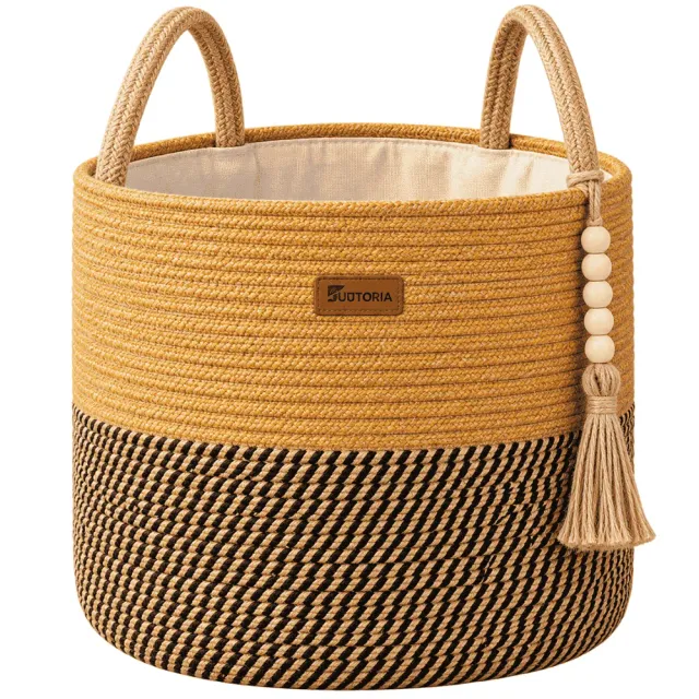 Yellow & Black Jute Decorative Storage Basket